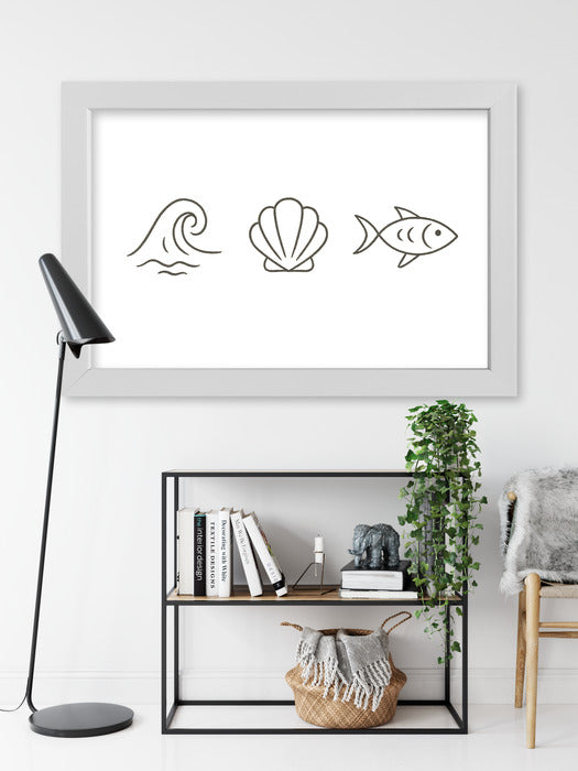 Obraz na płótnie w ramce Fala Muszla Ryba