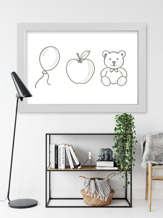 Obraz na płótnie w ramce Balon Jabłko Miś