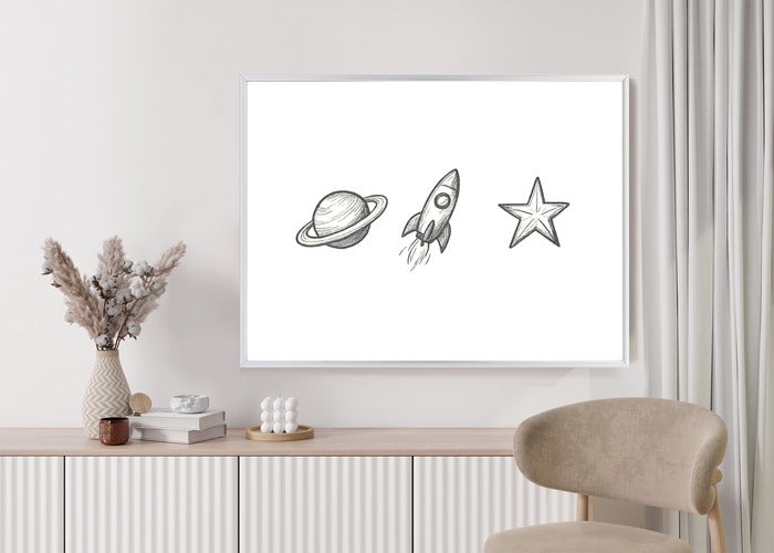 Plakat w ramie Planeta Rakieta Gwiazda