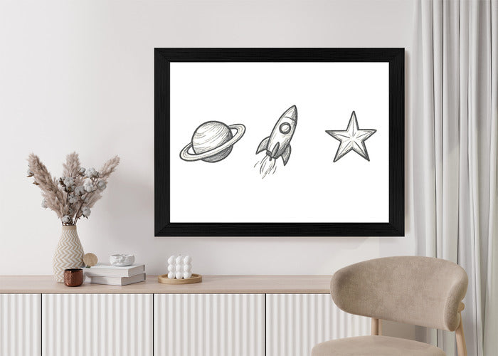 Plakat w ramie Planeta Rakieta Gwiazda