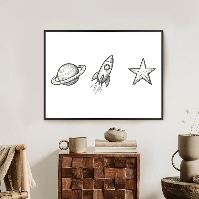 Plakat w ramie Planeta Rakieta Gwiazda