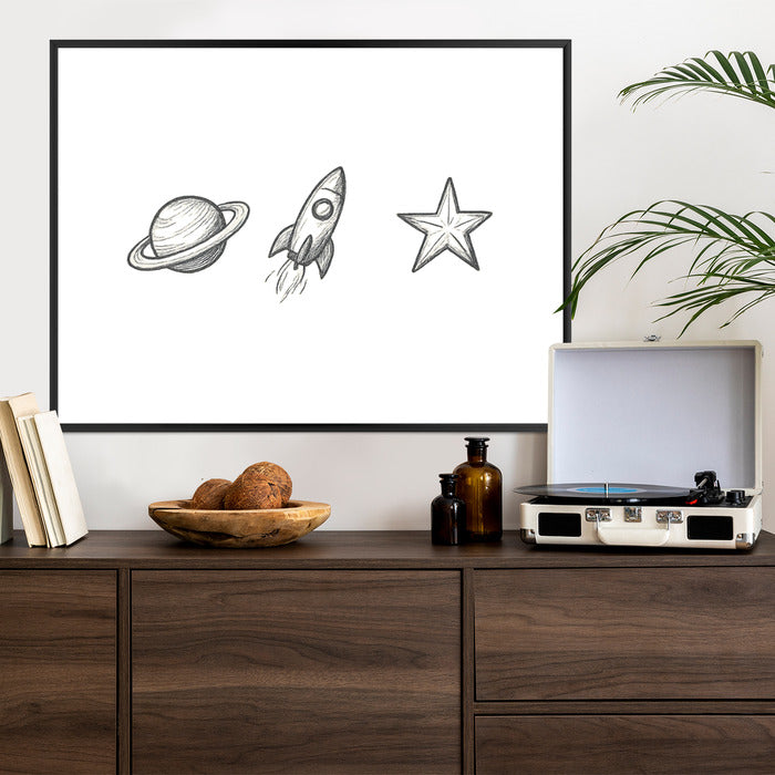 Plakat w ramie Planeta Rakieta Gwiazda
