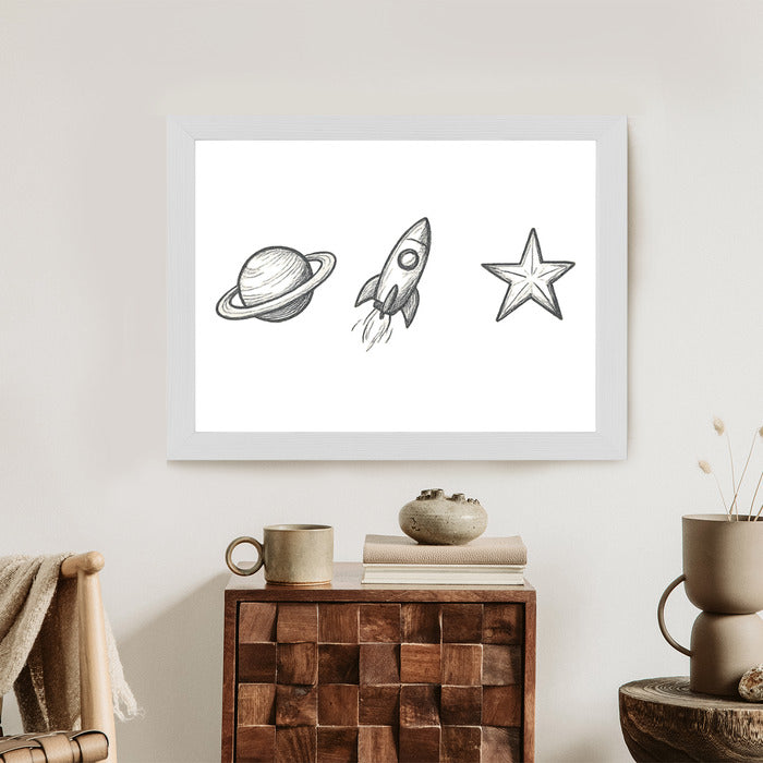 Plakat w ramie Planeta Rakieta Gwiazda