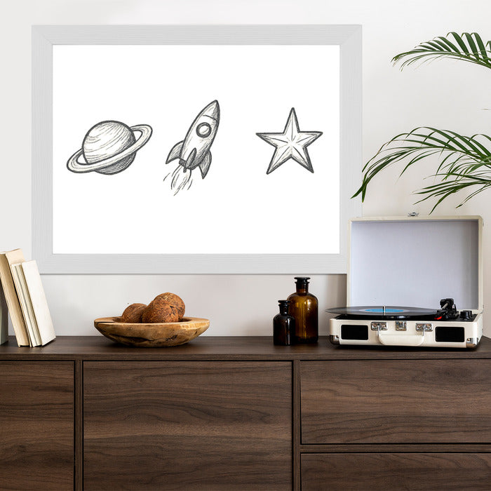 Plakat w ramie Planeta Rakieta Gwiazda