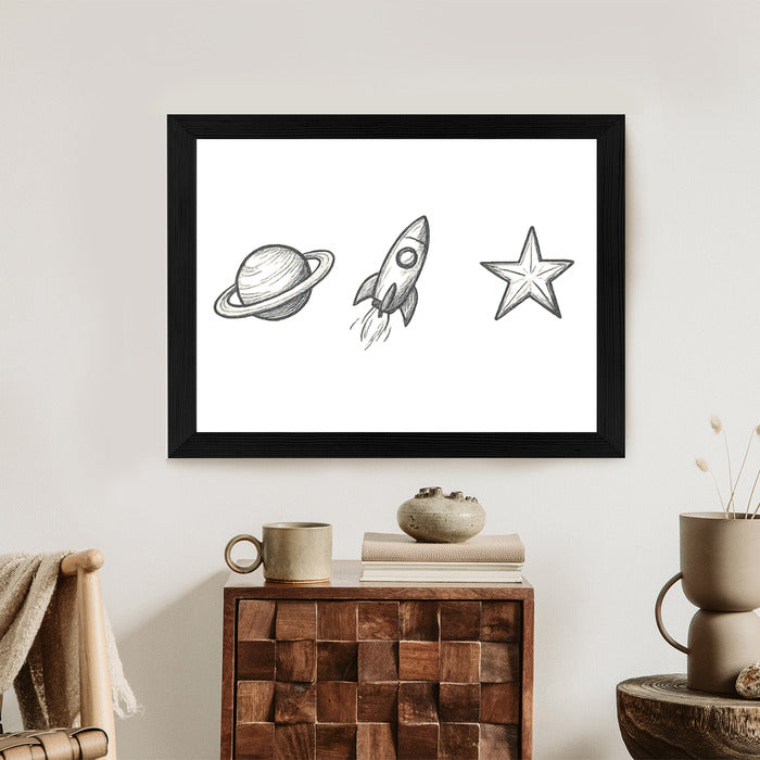 Plakat w ramie Planeta Rakieta Gwiazda