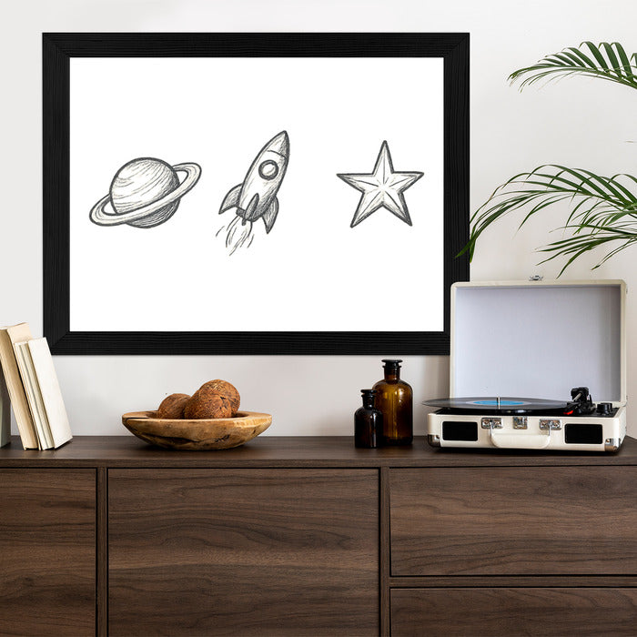 Plakat w ramie Planeta Rakieta Gwiazda