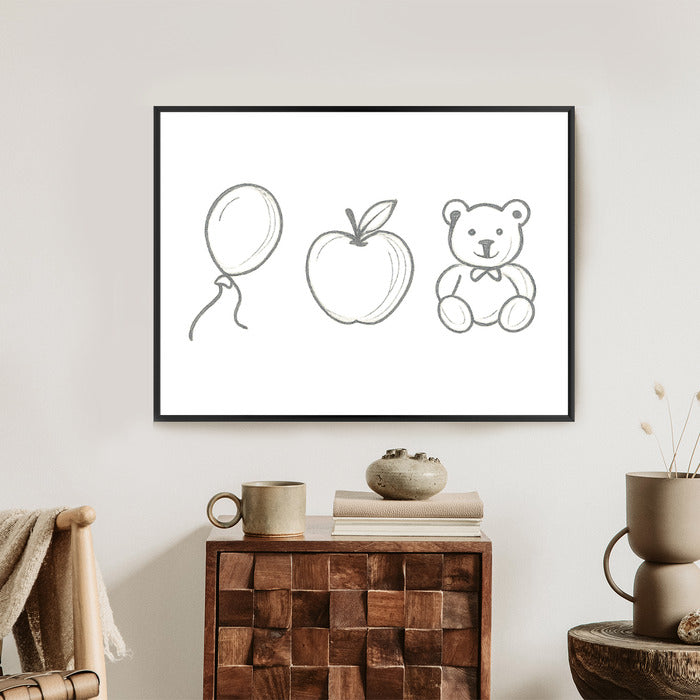 Plakat w ramie Balon Jabłko Miś