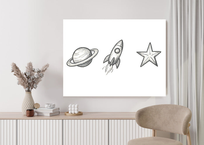 Plakat w ramie Planeta Rakieta Gwiazda