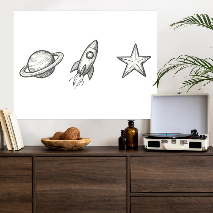 Plakat w ramie Planeta Rakieta Gwiazda
