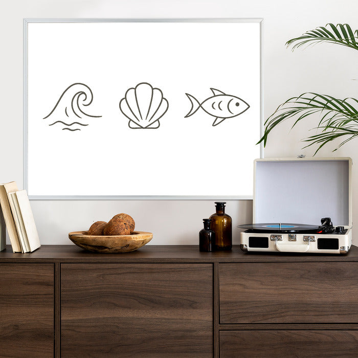Plakat w ramie Fala Muszla Ryba
