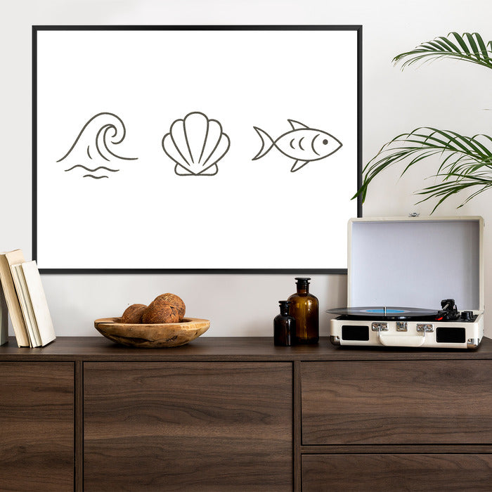 Plakat w ramie Fala Muszla Ryba