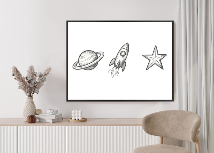 Plakat w ramie Planeta Rakieta Gwiazda