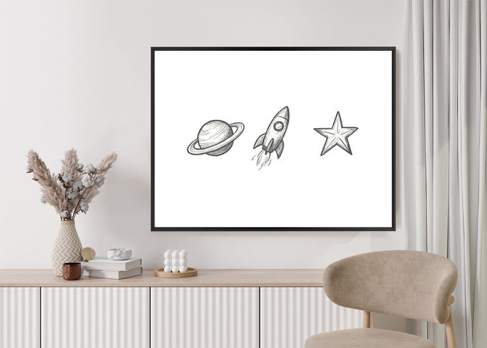 Plakat w ramie Planeta Rakieta Gwiazda