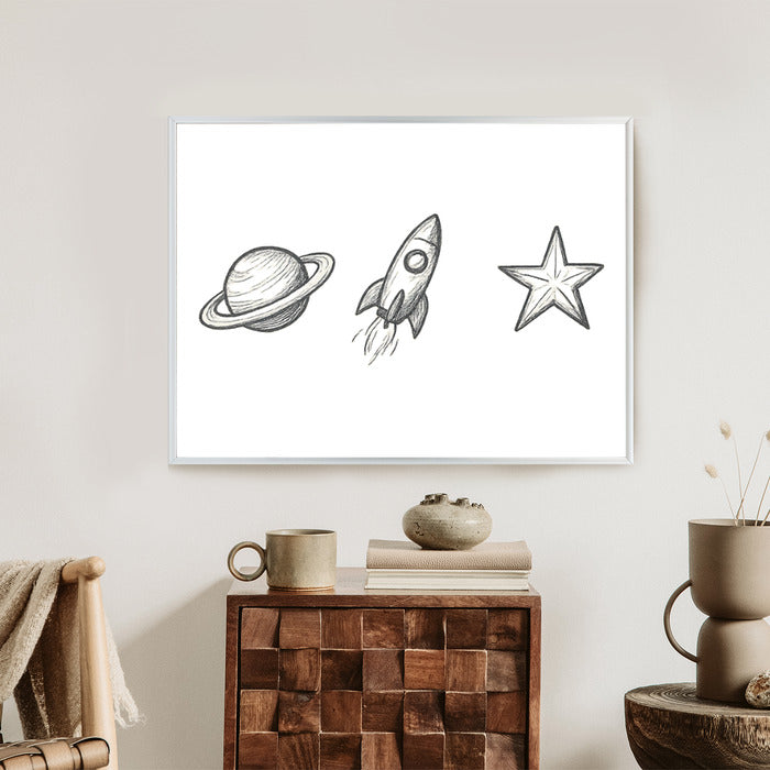 Plakat w ramie Planeta Rakieta Gwiazda