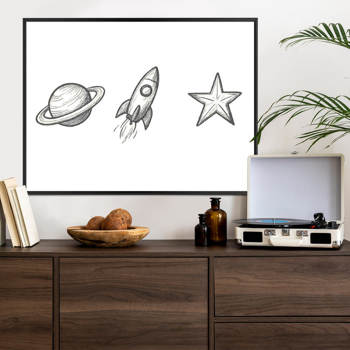 Plakat w ramie Planeta Rakieta Gwiazda
