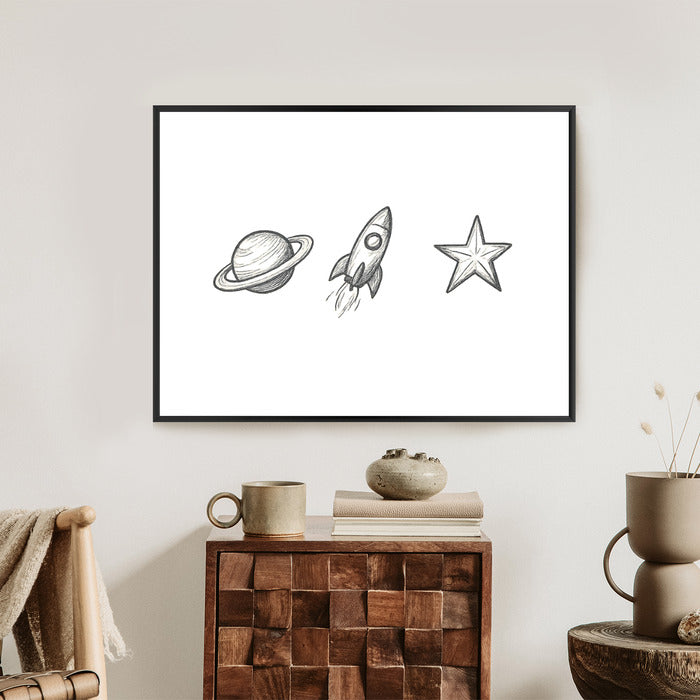 Plakat w ramie Planeta Rakieta Gwiazda