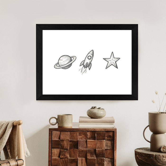 Plakat w ramie Planeta Rakieta Gwiazda