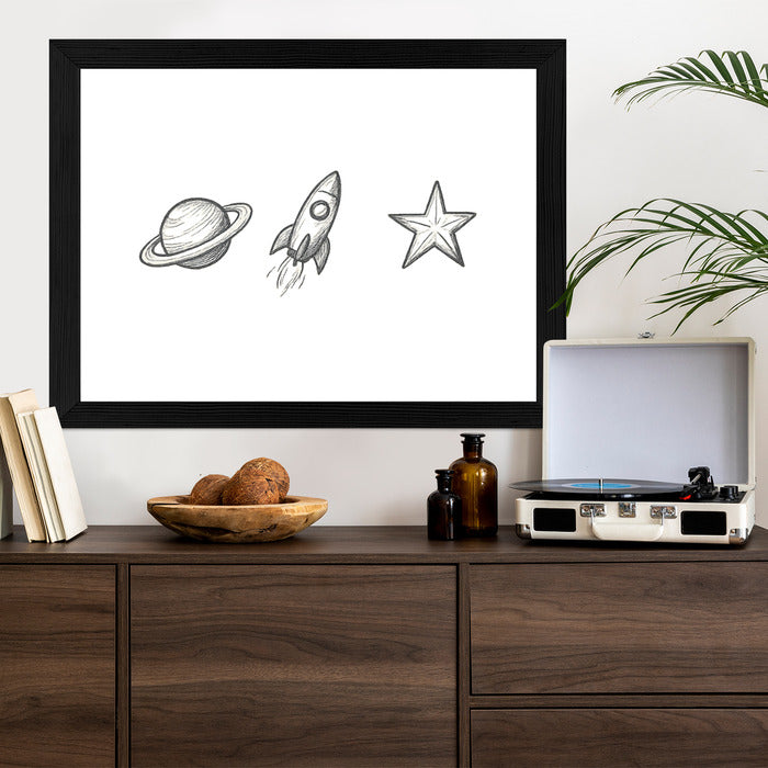 Plakat w ramie Planeta Rakieta Gwiazda