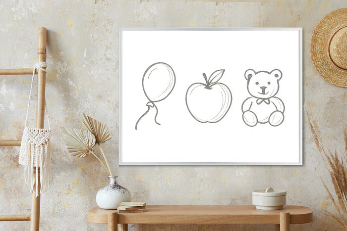 Plakat w ramie Balon Jabłko Miś