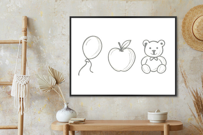 Plakat w ramie Balon Jabłko Miś