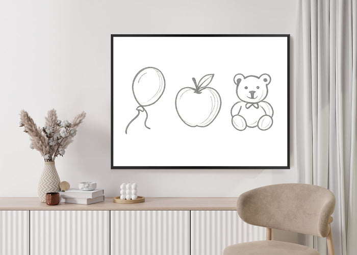 Plakat w ramie Balon Jabłko Miś